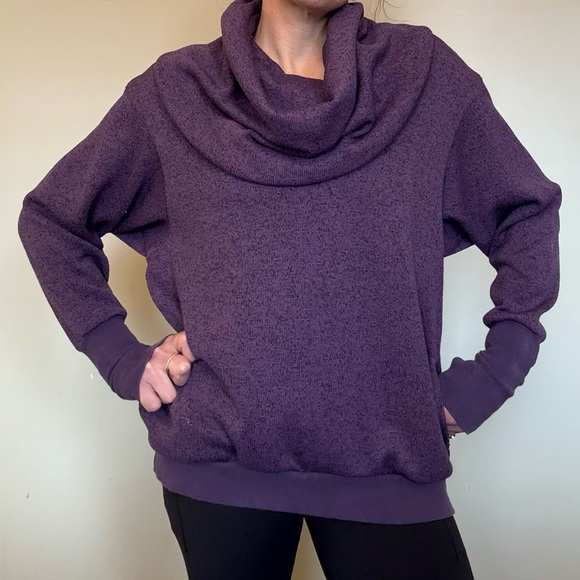Amari Tops - AMARI  Womens Purple Cowl Neck Pullover oversized sweatshirt. Zipped Pockets